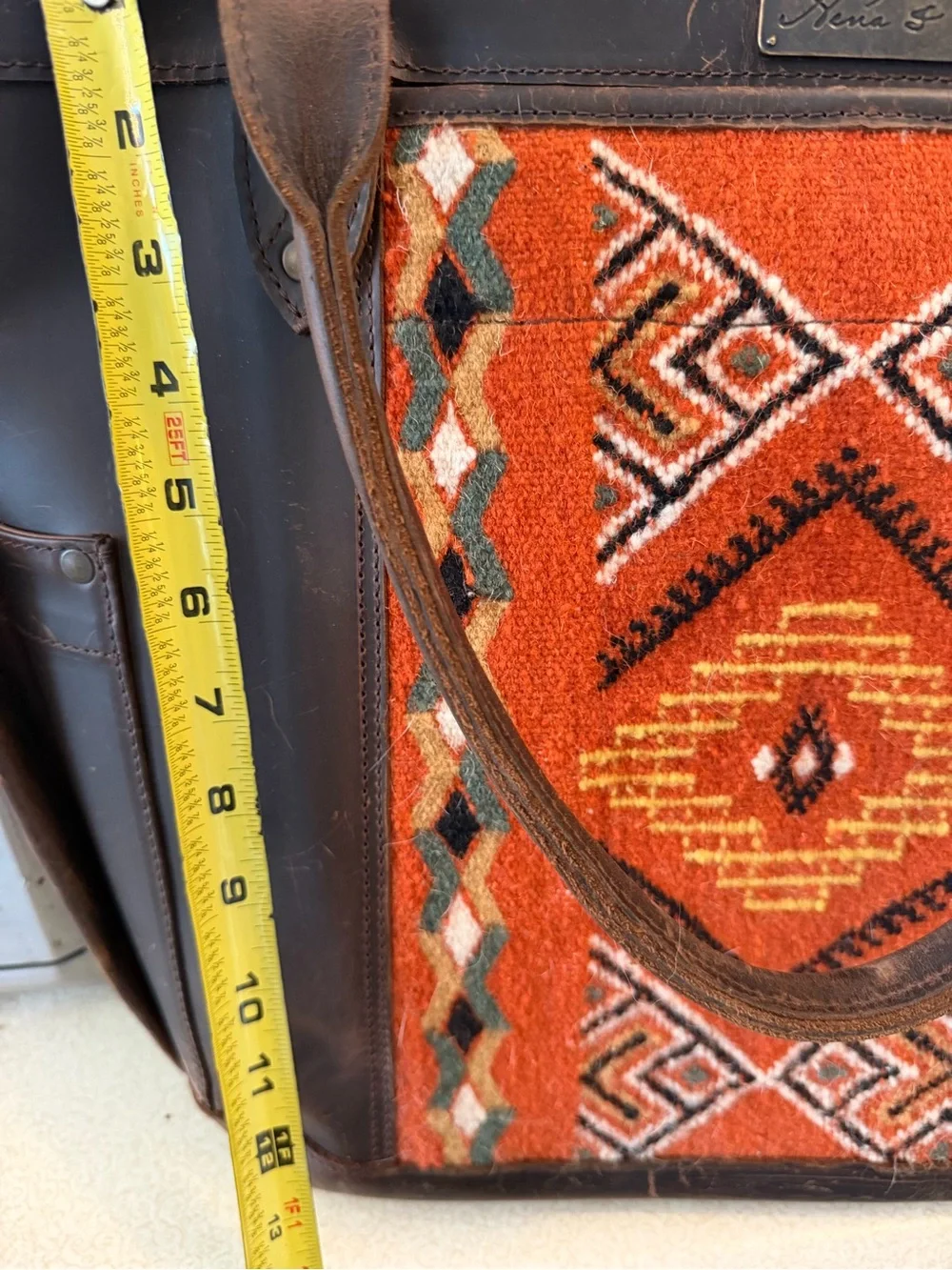 Nena & Co. Orange Patterned Leather-Trim Tote with Multicolor Accents
